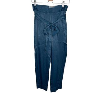 Anthropologie Ettiwa Womens High-Waisted Blue Satin Belted Pants Size 4